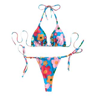 Soly Hux + Frill Trim Halter Triangle Tie Side Bikini Set