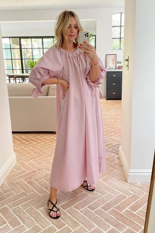 COS Gathered Midi Dress in PINK