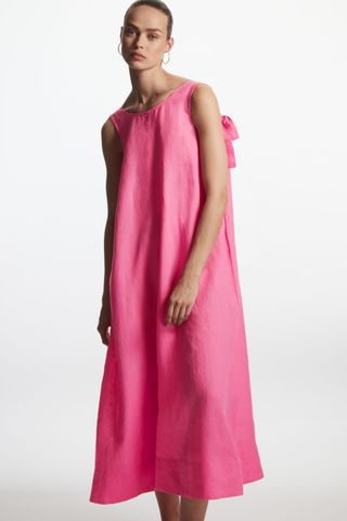 COS Gathered Midi Dress in PINK