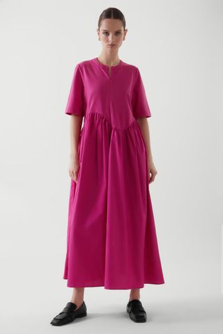 COS Gathered Midi Dress in PINK