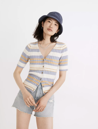 Madewell + Glencrest Button-Front Sweater Tee in Stripe