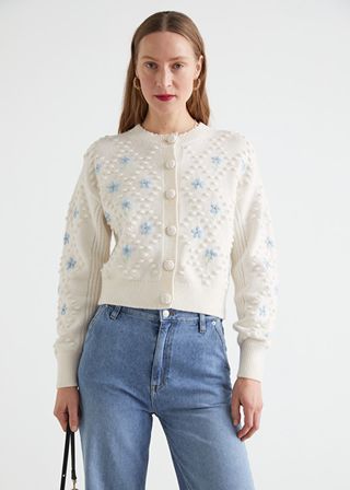 & Other Stories + Floral Embroidery Knit Cardigan