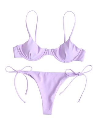 Zaful + Push Up Balconette Tie Side String Bikini Set