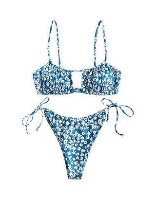 Zaful + Keyhole Ruched Tie Cami Bikini Set