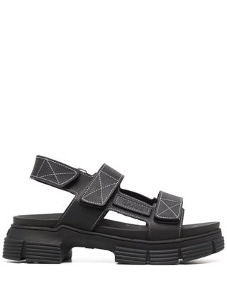 Ganni + Logo Patch Touch-Strap Sandals