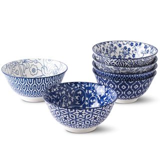 Selamica + Blue and White Porcelain Bowls Set of 6