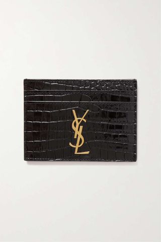 Saint Laurent + Embellished Croc-Effect Leather Cardholder