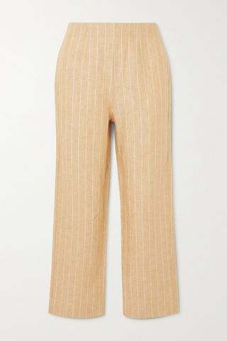 Reformation + Justin Cropped Pinstriped Linen Wide-Leg Pants
