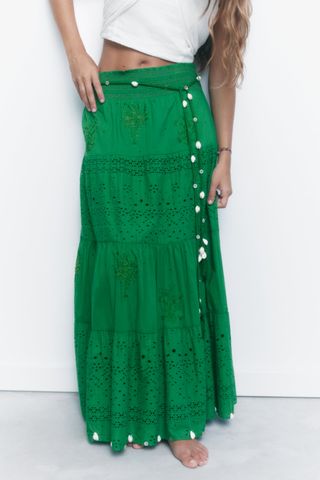 Zara + Embroidered Long Skirt