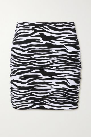 The Attico + Ruched Zebra-Print Stretch-Jersey Mini Skirt