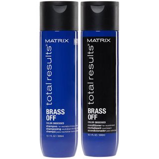 Matrix + Brass Off Colour Correcting Blue Anti-Brass Shampoo and Conditioner Duo Set For Lightened Brunette