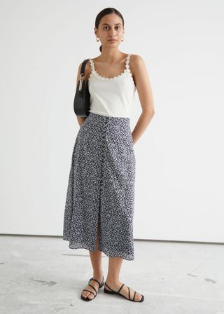 & Other Stories + Printed Buttoned Midi Skirt