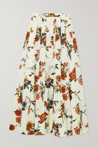Brock Collection + Sonia Pleated Midi Skirt With Floral Print