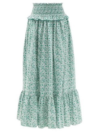 Loretta Caponi + Amira Floral-Print Cotton Skirt