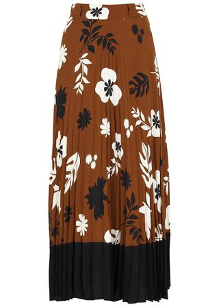 Racil + Mara Brown Floral Pleated Skirt