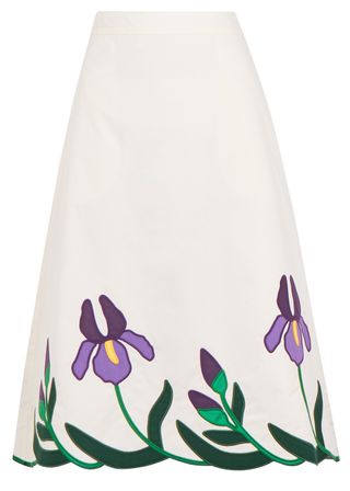Tory Burch + Ivory Floral Midi Skirt