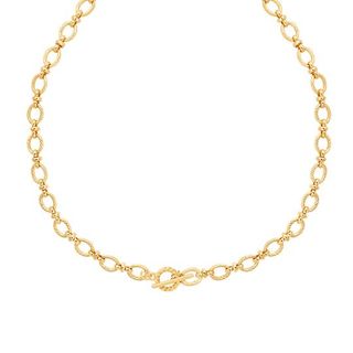 Astrid & Miyu + Textured Oval Link T-Bar Necklace in Gold