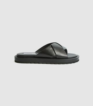 Reiss + Amhurst Black Leather Slider Sandals