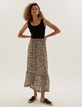 Marks and Spencer + Animal Print Maxi Tiered Skirt
