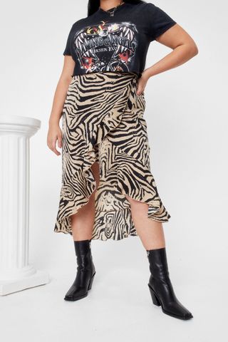 Nasty Gal + Plus Size Zebra Print Ruffle Midi Skirt