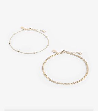 Express + 2 Piece Gold Chain Anklet Set