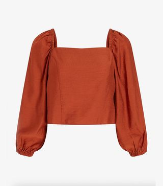 Express + Cropped Tie Back Puff Sleeve Top