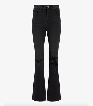Express + High Waisted Black Ripped 90s Bootcut Jeans