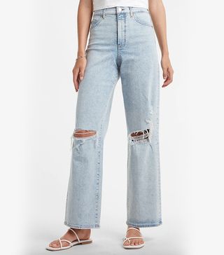 Express + Super High Waisted Ripped 90s Wide Leg Jeans