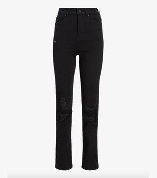 Express + Super High Waisted Black Ripped Slim Jeans