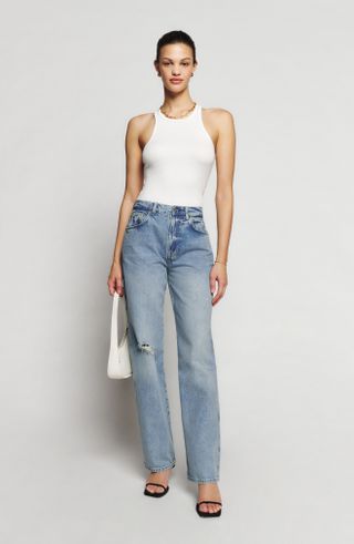 Reformation + Val Baggy Distressed Straight Leg Jeans