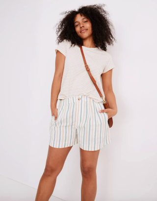 Madewell + Linen-Blend Track Shorts in Stripe