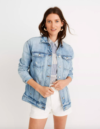 Madewell + The Oversized Jean Jacket in Junction Wash: Distressed Edition