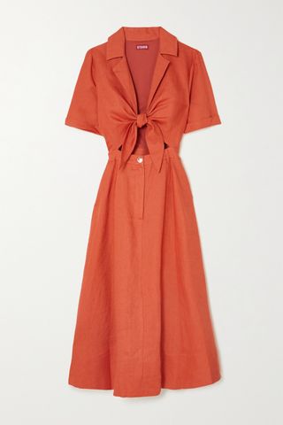 Staud + Giorgiana Cutout Linen Midi Dress