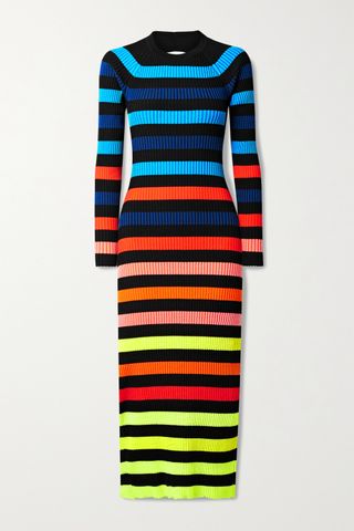 Christopher John Rogers + Open-Back Striped Ribbed-Knit Midi Dress
