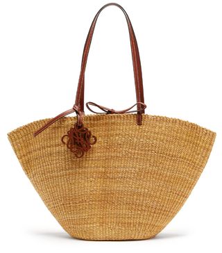 Loewe x Paula's Ibiza + Shell Leather-Trim Raffia Basket Bag