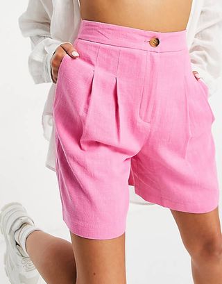 ASOS + Linen Mom Shorts in Pink