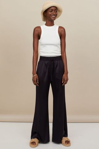 H&M + Wide-Cut Pull-On Satin Pants