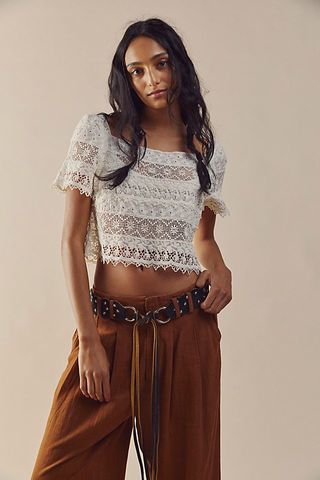 Free People + One Amelie Crochet Lace Top