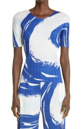 Pleats Please Issey Miyake + Sky Abstract Print Pleated Top