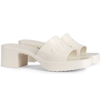 Gucci + Rubber Logo Platform Slide Sandals