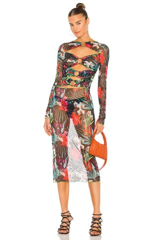 Kim Shui + Cut Out Dress in Tropical Print