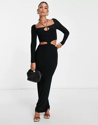 ASOS DESIGN + Long Sleeve Maxi dress With Low Rise Skirt in Black