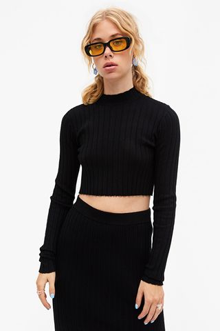Monki + Wide Ribbed Knit Top