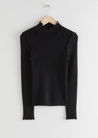 & Other Stories + Fitted Mock Neck Frill Rib Sweater