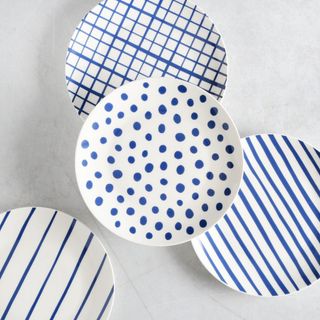 Gap Home + New Blue 8-Inch Blue & White Assorted Fine Ceramic Salad Plates, Set of 4