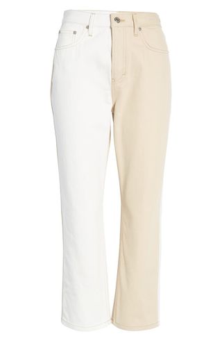 Topshop + Sand Colorblock Editor Flare Jeans