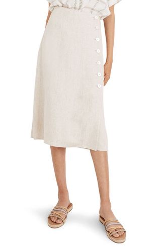 Madewell + Undyed Linen Blend Side Button Midi Skirt