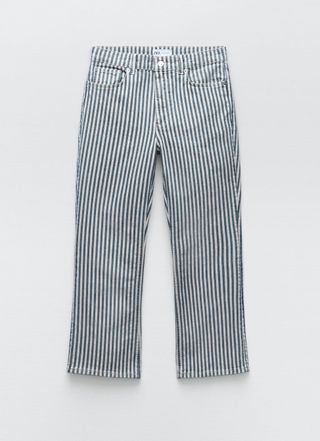 Zara + Striped Cropped Flare Jeans