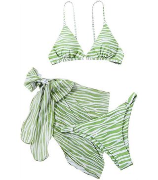 Soly Hux + Zebra Print Triangle Bikini Bathing Suits With Beach Skirt 3 Piece Swimsuits