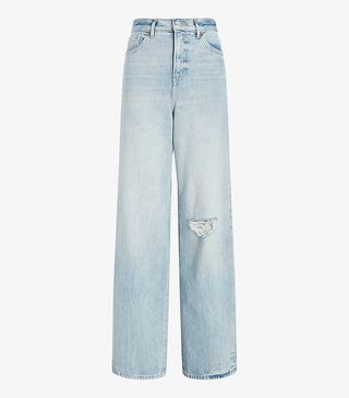 Express + Super High Waisted Faded Ripped 90s Wide Leg Jeans